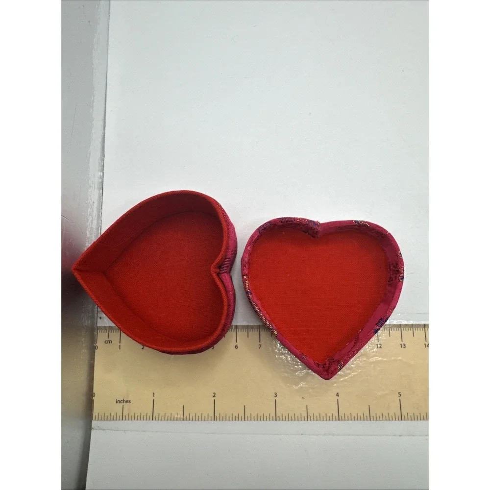 Set Of 2 Asian Ring Jewelry Box Compact Fabric Floral Portable - Heart Shaped